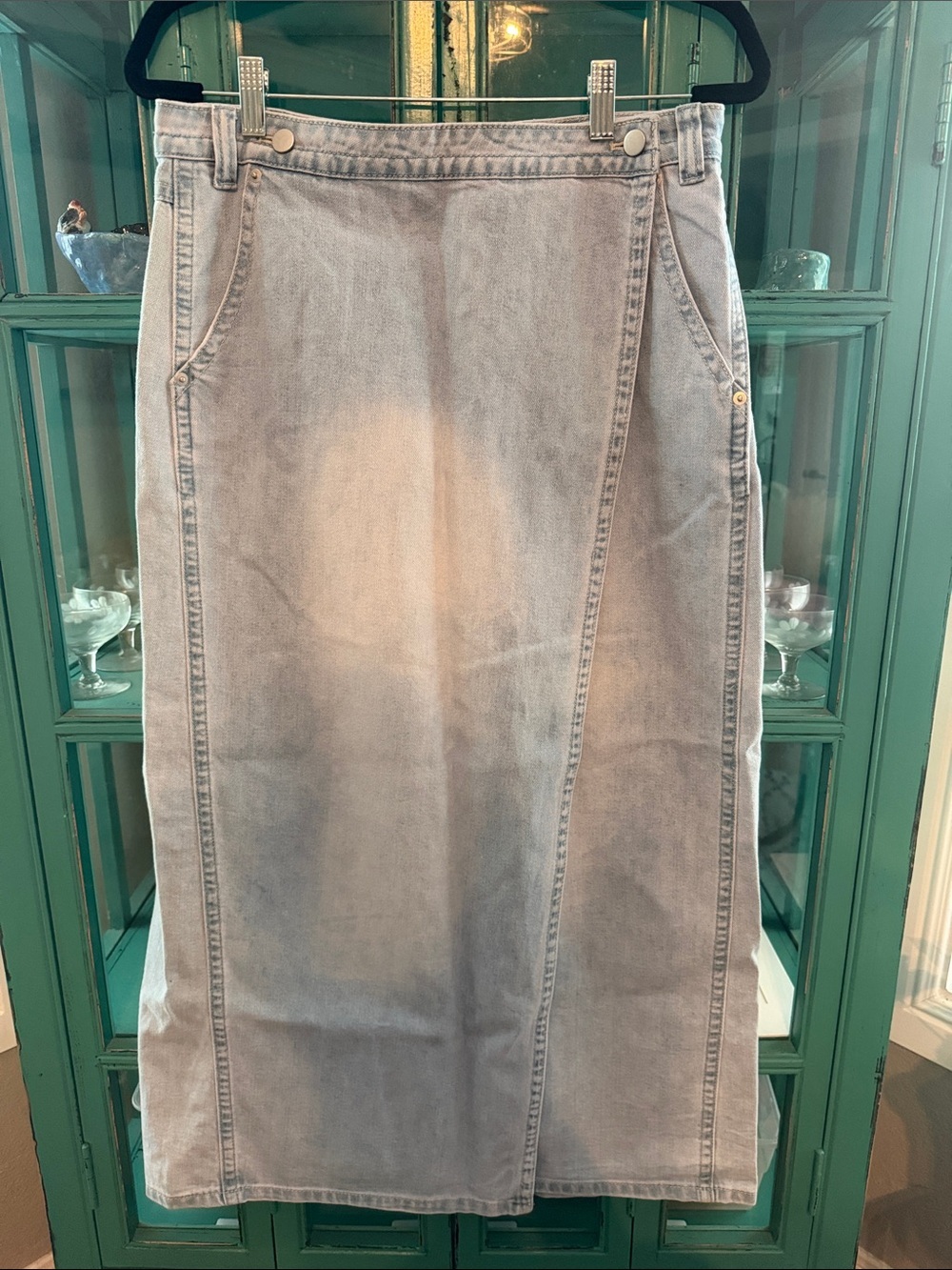 Miou Muse Light Blue Denim Midi Panel Skirt NWT